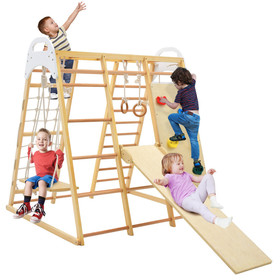 Costway 17983452 8-in-1 Wooden Jungle Gym Playset with Monkey Bars-Natural