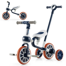 Costway 34512769 4-in-1 Kids Trike Bike with Adjustable Parent Push Handle and Seat Height-Navy