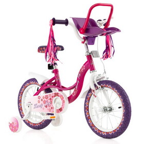 Costway Kids Bike with Doll Seat and Removable Training Wheels-S
