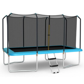 Costway 8 x 14 Feet Rectangular Recreational Trampoline with Safety Enclosure Net and Ladder-Blue