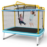 Costway 96732841 6 Feet Rectangle Trampoline with Swing Horizontal Bar and Safety Net-Yellow