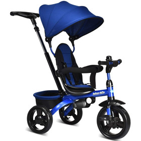 Costway 09387241 4-in-1 Kids Tricycle with Adjustable Push Handle-Blue