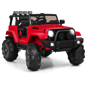 Costway 17230984 12V Kids Remote Control Riding Truck Car with LED Lights-Red