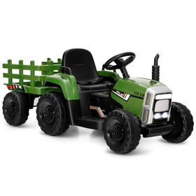 Costway 29436508 12V Ride on Tractor with 3-Gear-Shift Ground Loader for Kids 3+ Years Old-Dark Green