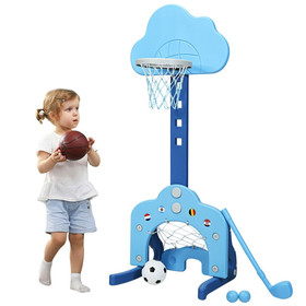Costway 91623807 3-in-1 Kids Basketball Hoop Set with Balls-Blue