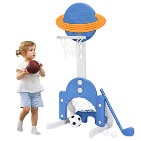 Costway 75086941 3 in 1 Kids Basketball Hoop Set with Balls-Blue