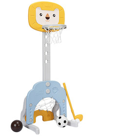 Costway 16874532 3-in-1 Adjustable Kids Basketball Hoop Sports Set-Yellow