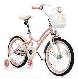 Costway 79854320 18 Inch Kids Adjustable Bike Toddlers with Training Wheels-Pink