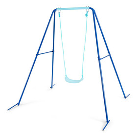 Costway 02813564 Outdoor Kids Swing Set with Heavy-Duty Metal A-Frame and Ground Stakes-Blue