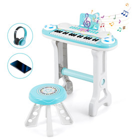 Costway 02631748 37-key Kids Electronic Piano Keyboard Playset-Blue