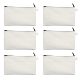 Aspire 6-Pack Canvas Pencil Pouches, Blank Cotton Zipper Bags for DIY Craft, 7-3/4 x 4-1/2 Inch