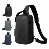 Muka Anti-Theft Hard Shell Sling Bag with USB Port Water-Resistant Oxford Crossbody Chest Pack for Travel Commute