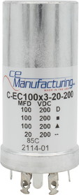 CE Manufacturing C-EC100X3-20-200 Capacitor 200V, 100/100/100/20&#181;F, Electrolytic