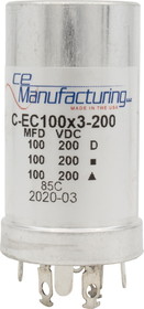 CE Manufacturing C-EC100X3-200 Capacitor 200V, 100/100/100&#181;F, Electrolytic