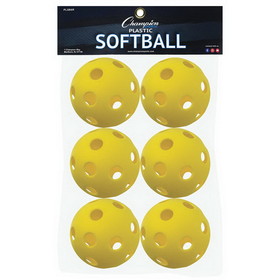 Champion Sports PLSB6R Plastic Softball Retail Pack/6 Yellow
