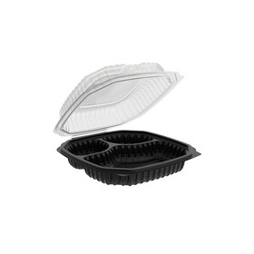 Anchor 4690931 Culinary Lites 3 Compartment Hinged Container 21/5/5 OZ Black/Clear 120/CS