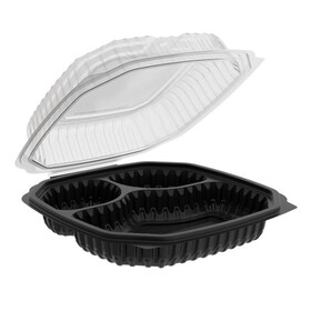 Anchor 4691031 Culinary Lites 3 Cmpt. Hinged Container - 36/8/8Oz Black/Clear