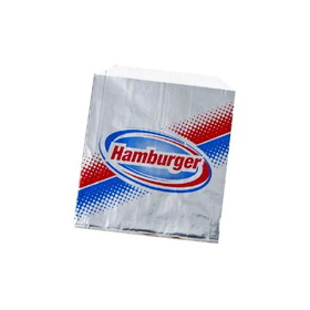 Brown Paper Goods 5A06 Foil "Hamburger" Sandwich Bag - Red & Blue Print. Foil On The Outside Paper On The Inside. - 6" x 3/4" x 6 1/2" - Light Weight - 1000/CS