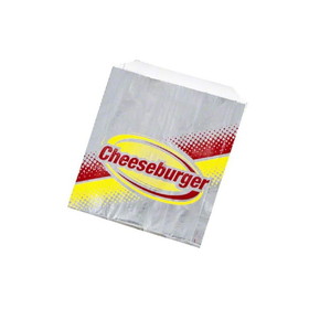 Brown Paper Goods 5A22 Foil Cheeseburger Sandwich Bag - Red & Yellow "Cheeseburger" Print. Foil On The Outside, Paper On The Inside. - 6" x 3/4" x 6 1/2" - Light weight - 1000/CS