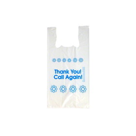 Unistar 1367-2190 T-Shirt Poly Bag w/ "Thank You! Call Again!" - 11.5" x 6.5' x 22" - LDPE, 1C1S - White/Blue Imprint, 0.8 mil - 500/CS