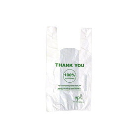 Unistar 1367-2193 Degradable T-Shirt Bag Poly, White 12" x 7" X 22" - 14MIC, "Thank You" 1C1S Print - 700/CS