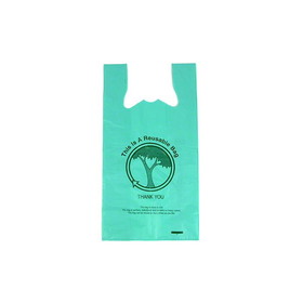 Unistar 7532-6857 Reusable Poly HDPE T-Shirt Bag, Green, 12" x 7" x 23" - 2.5MIL, "This Is a Reusable Bag" 1C1S Print - 250/CS