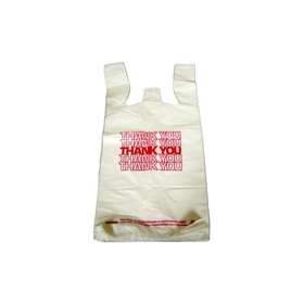 Unistar 1367-2191 Poly T-Shirt Bag, White - 12" x 8" x 24" - 16MIC, 1/5, "Thank You" Red Print - 700/CS