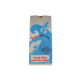 Globe Bag -1 PECK RED,WHT& BLUE - Paper Bag 1 Peck Shellfish White & Red "From The Sea" Print, 7.75" X 4.75" X 17.5" - 400/CS