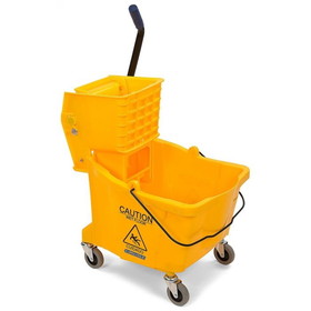 Carlisle FoodService 3690404 Mop Bucket and Side Press Wringer 18.5" x 16.5" x 16.5", 35 Quart Capacity, Yellow, Polyethylene, Sturdy