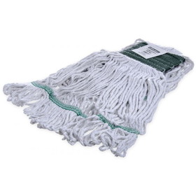 Carlisle FoodService 369418B00 Flo-Pac 18" L, Synthetic/Cotton, Looped End, Blended, 4-Ply, Wet Mop with Green Wide Headband and Tailband (12 per Case)