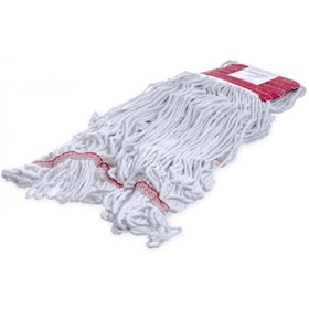 Carlisle FoodService 369424B00 Flo-Pac 18" L, Synthetic/Cotton, Looped End, Blended, 4-Ply, Wet Mop with Red Narrow Headband and Tailband (12 per Case)