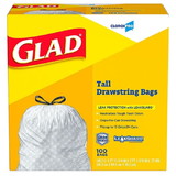 Glad 78526 Kitchen Drawstring Trash Bag 13 Gallon, White/Black, Tall, Regular, (100 per Box, 4 per Case)