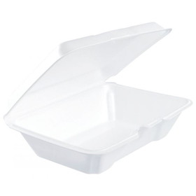 Dart Container 205HT1 Foam Hinged Lid Container 9.3" x 6.4" x 2.9", White, Extruded Polystyrene, 1-Compartment, Performer, (200 per Case)