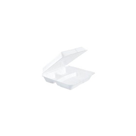 Dart Container 95HTPF3R Foam Hinged Lid Container 9.5" x 9.3" x 3", White, Extruded Polystyrene, 3-Compartment, Performer, Large, Vented, (200 per Case)