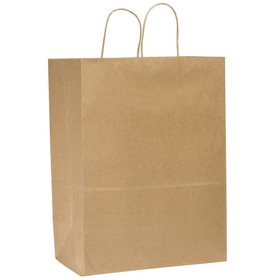 Duro Bag 87127 Dubl Life 13" x 6" x 15-3/4", 60#BW Capacity, Kraft Paper, "Traveler", Shopping Bag W/ Paper Twist Handles, Recycled (250/CS)