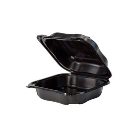 Genpak GEN-CLS200-3L Clover Large Hinged Vented Container - 8.35" x 8.32" x 2.88", Black