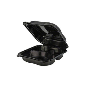Genpak GEN- CLS399-3L Clover Extra Large 3-Cmpt. Hinged Vented Container - 9.23" x 9.23" x 3", Black