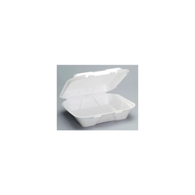 Genpak SN200-WH Snap-It Carry-Out Container 9.25" x 9.25" x 3", White, Foamed Polystyrene, 1-Compartment, Foam Hinged, Large, (200 per Case)