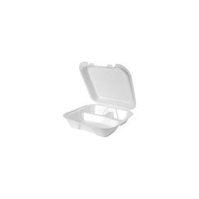 Genpak SN203 Large White 3 Compartment 9.25" X 9.25" X 3" Snap It Foam Hinged Dinner Container (200/CS : 100/Sleeve)