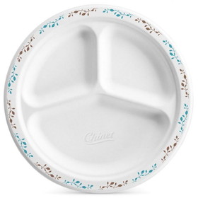 Huhtamaki 22517 Vines Tableware Food Plate 9-1/4", Molded Fiber, Recyclable, Compartment, (500 per Case)