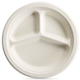 Huhtamaki 25777 Chinet PaperPro Naturals Tableware Food Plate 10-1/4", Molded Fiber, Recycled, Compostable, 3 Compartment, (500/CS)