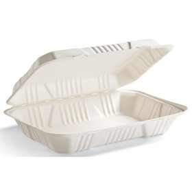 Huhtamaki 68007 Catering Hinged Clamshell Food Container 9" x 13" x 3", Molded Fiber, 1-Compartment, Large, (100/CS)