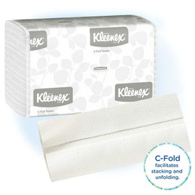 Kleenex 01500 Folded Towel 10.125" x 13.15" Sheet, 1-Ply, White, C-Fold, (2400 Sheet per Case)