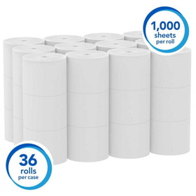 Scott 04007 Essential 4" x 3.94" Sheet, 2-Ply, White, Standard, Coreless, Bathroom Tissue Roll 1000 Sheets/Roll (36 Rolls/CS)