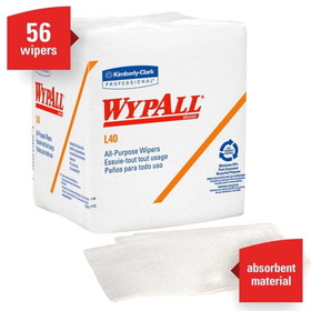 WypAll 05701 L40 Wiper Towel 12.5" x 12" Sheet, White, 1/4 Fold, Disposable, (1008 Unit per Case - 18/56ct)