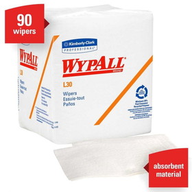 WypAll 05812 L30 Wiper Towel 12.5" x 12" Sheet, Latex-Free, White, 1/4 Fold, (1080 Unit per Case - 12/90ct)