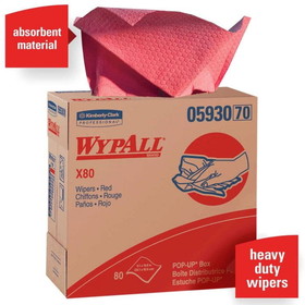 WypAll 05930 X80 Wiper Cloth 9.1" x 16.8", Red, Disposable, (400 Unit per Case - 5/80CT)