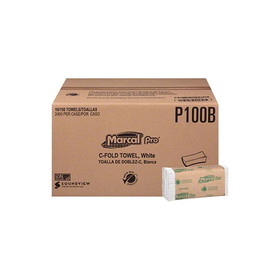 Marcal Pro&#174; P100BTRA C-Fold Towel - 10.12" x 12.87", White, Recycled (2400/CS: 150/PK/16/CS)