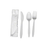 Advantage ME-AM4KIT-W Cutlery Kit - Knife/Fork/Tsp/Napkin, 4-1 Wrapped Meal Kit. Medium weight polypropylene. White, 2 Ply Napkin: 13
