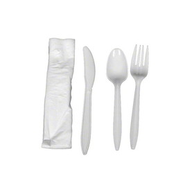Advantage ME-AM4KIT-W Cutlery Kit - Knife/Fork/Tsp/Napkin, 4-1 Wrapped Meal Kit. Medium weight polypropylene. White, 2 Ply Napkin: 13" x 17" - 250